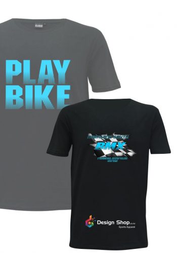 Black tee with sky blue text for southern series BMX