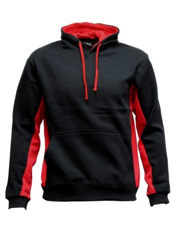 Kids matchpace hoodie in black and red, click to purchase, comes in multiple colours.